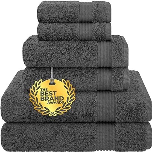 Cotton Paradise 6 Piece Towel Set 100% Cotton Soft Absorbent Turkish Towels for Bathroom 2 Bath Towels 2 Hand Towels 2 Washcloths, Dark Gray Towel Set