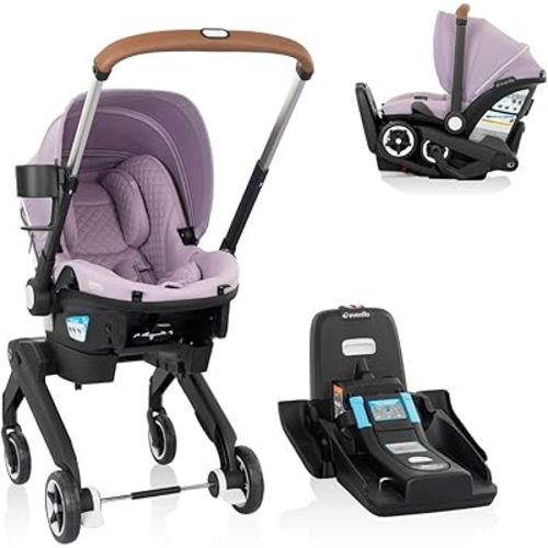 Evenflo Shyft DualRide Infant Car Seat Stroller Combo w Carryall Storage and Green & Gentle Fabric (Agate)