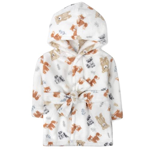 Baby and Infant Bath Robe with Hood and Baby Beach Cover Up for Boys and Girls 0-9 Months (Forest Friends)