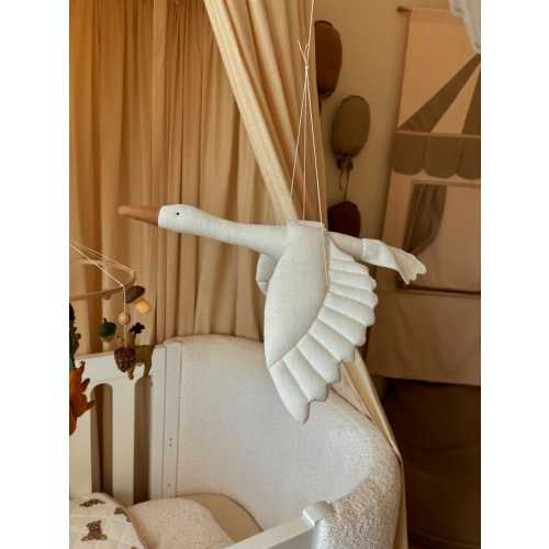 Baby Moblie Linen White Hanging Stork