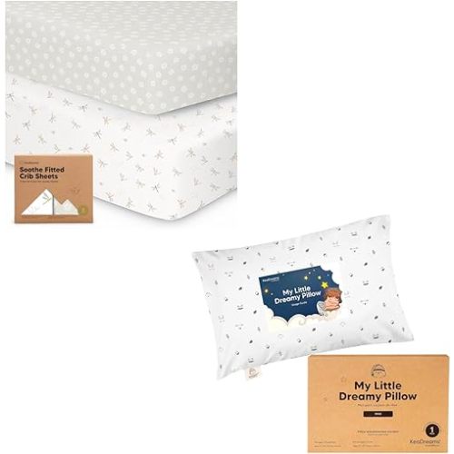 KeaBabies 2-Pack Organic Crib Sheets and Mini Toddler Pillow with Pillowcase 9X13 - Soft & Breathable Crib Sheets for Boys and Girls, Soft Organic Cotton Toddler Pillows for Sleeping