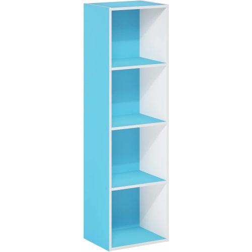 Furinno Luder Bookcase / Book / Storage, 4-Tier Cube, Light Blue/White