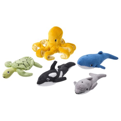 BLÅVINGAD 5-piece soft toy set - ocean animals/mixed colors