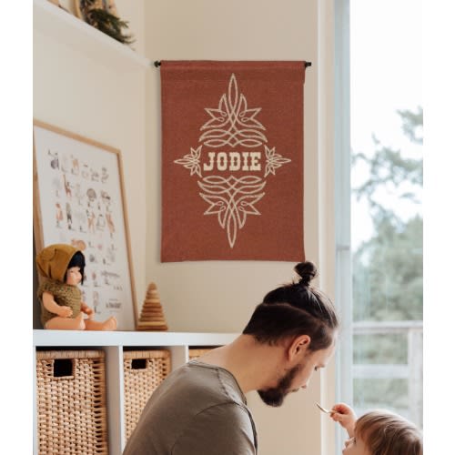 Western Nursery Woven Tapestry, Cowboy Aesthetics Woven Wall Hanging Personalized Pennant, Toddler Room Sign,Above Crib Decor,Baby Room Gift