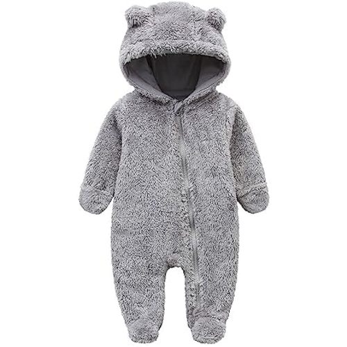Newborn Baby Snowsuit Fleece Lined Onesie Outfits Warm Hooded Romper for Infant