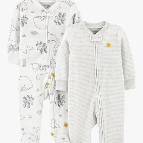 Simple Joys by Carter's unisex-baby 2-way Zip Thermal Footed Sleep and Play, Pack of 2