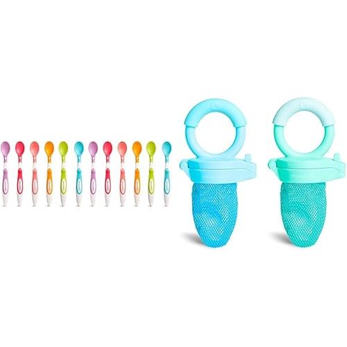 Munchkin® Soft Tip™ Infant Spoons, 12 Count (Pack of 1) & Fresh Food Feeder, 2 Count (Pack of 1), Blue/Mint