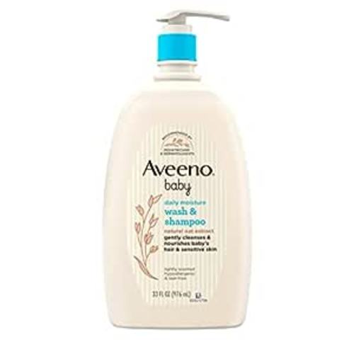 Aveeno Baby Daily Moisture Gentle Bath Wash & Shampoo with Natural Oat Extract, Hypoallergenic, Tear-Free & Paraben-Free Formula For Sensitive Hair & Skin, Lightly Scented, 33 fl. oz - 33 Fl Oz (Pack of 1)