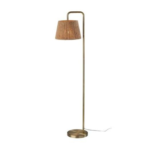 Adesso Tahoma Floor Lamp Antique Brass: Rustic Charm, 59" Tall, Light Brown Rope Shade, Ul Listed