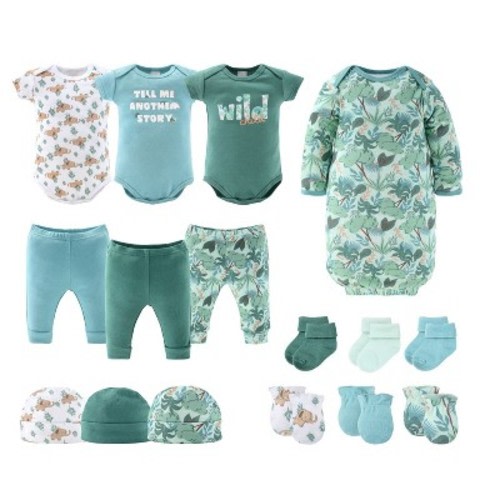 Baby Layette Clothing Gift Set, 16pc - The Peanutshell® Wild Jungle, Blue Green, 0-3 Months