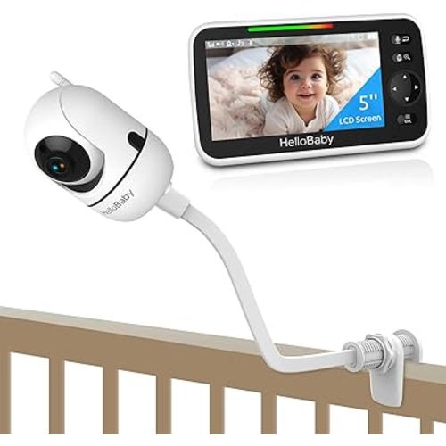 HelloBaby Baby Monitor with Crib Clip, 5'' Screen and 30-Hour Battery Life, Baby Monitor with Camera and Audio, Flexible Clamp Mount with Long Gooseneck Arm by Hello Baby