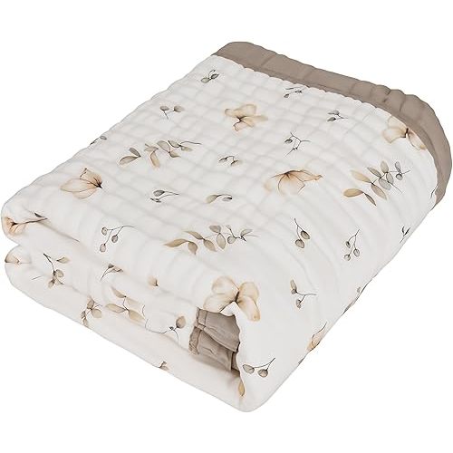 100% Organic Cotton Muslin Supersoft Baby Blanket, Luxurious Gender Neutral Swaddle & Receiving Blankets for Boys & Girls, Toddler Quilt & Stroller Blanket, Ideal Gift for Newborns (Neutral Floral)