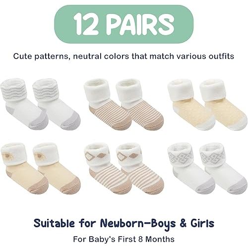 Mother's Choice Organic Cotton Baby Socks, 12 Pairs, Unisex 0-6 Months - Soft, Hypoallergenic Newborn & Infant Socks - Baby Girl & Boy Gifts, (12Pcs, Brown)