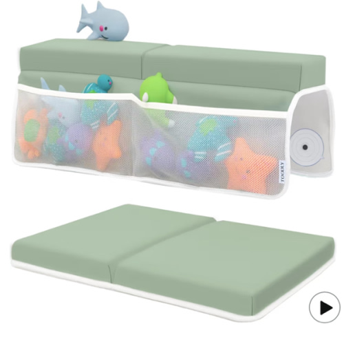 beiens Bath Kneeler and Elbow Rest Pad Set - 1.5'' Comfortable Thick Baby Bath Kneeler Pads, Quick Dry Soft Kneeling Pad for Baby Bath Time, Non-Slip Knee& Arm Support Bathtub Mat with Toys Organizer