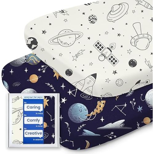 Bassinet Sheets for Baby Boy Girl, TotBasic Buttery Soft Universal Bassinet Fitted Sheet, Compatible with Halo, Mika Micky, Baby Delight, Dream On Me, Maxi COSI and More Bassinet Mattress(Space)