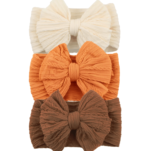 3-Pack Cable Bows, Cream/Orange/Brown