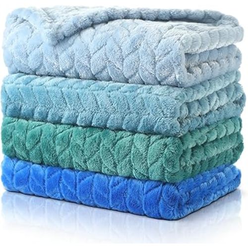 Frienda 4 Pcs Baby Fuzzy Blanket Fluffy Baby Blanket for Boys Girls Soft Warm Infant Newborn Toddler Receiving Nursery Bed Supplies, 32 x 24 Inch(Blue Color)