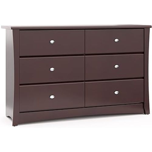 Storkcraft Crescent 6 Drawer Double Dresser (Espresso) – GREENGUARD Gold Certified, Dresser For Nursery, 6 Drawer Dresser, Kids Dresser, Nursery Dresser Drawer Organizer, Chest of Drawers