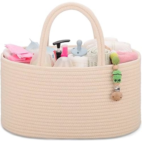 COMSE Baby Diaper Caddy Organizer, Car Caddy, Diaper Change Organizer, Gift Baskets Empty, Portable Tote Bag with Divider, Baby Shower Gifts Newborn Essentials Registry Must Have, Beige