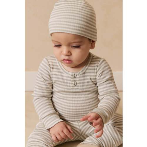Organic Cotton Modal Long Sleeve Bodysuit - Narrow Stripe Moss/Cloud