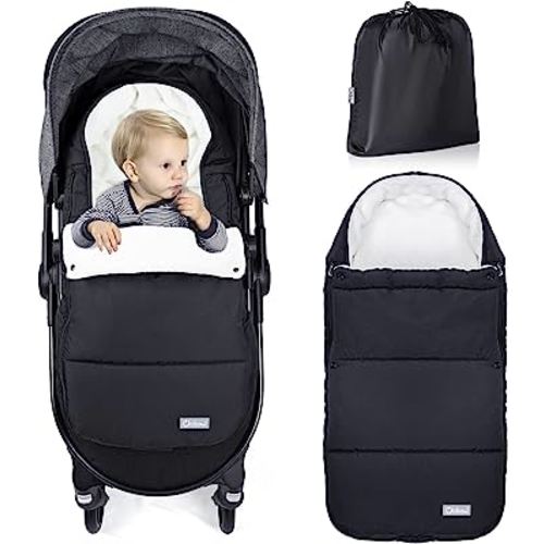 Orzbow Footmuff for Stroller, Weatherproof Anti-Kick Universal Toddler Sleeping Bag,Removable Warm Coral Fleece Lined Stroller Bunting Bag Footmuff（Black）