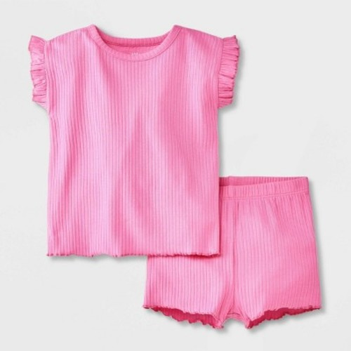 Baby Girls' Ruffle Ribbed Top & Bottom Set - Cat & Jack™, Color: Pink, Size: 18M