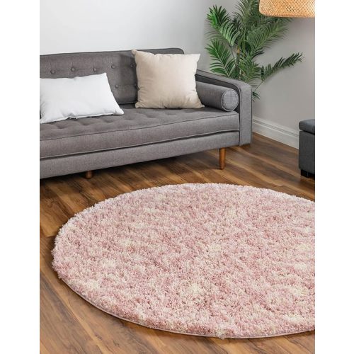 Rugs.com Moroccan Trellis Shag Collection Rug – 6' Round Light Pink Shag Rug Perfect for Kitchens, Dining Rooms