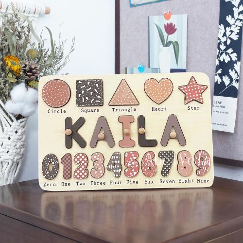 Personalized Educational Name Puzzle, Wooden Busy Board with Shapes and 0-9 Numbers, Baby Birthday Gift, Gift for Kids, Nursery Decoration