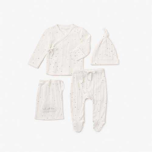Celestial Print Organic Cotton Ribbed Layette Set - Color: White / Size: NB
