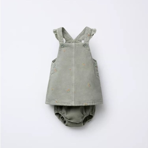 EMBROIDERED FLORAL TWILL PLAYSUIT - Light green | ZARA United States