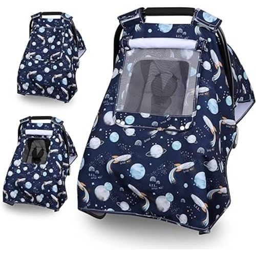 Car Seat Cover Baby, Carseat Covers Baby with 2 Layers Breathable Windows, Windproof Infant Car Seat Cover, Kick-Proof Baby Carrier Cover for Baby Boy Newborn Essentials