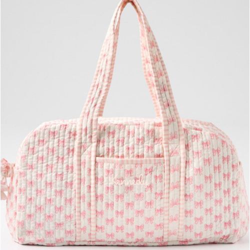 Block Print Quilted Overnighter in Color: Pink Bows