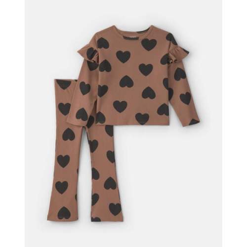 Baby Girl Heart Long-Sleeve Top & Pant Set - Brown/Black | Carter's