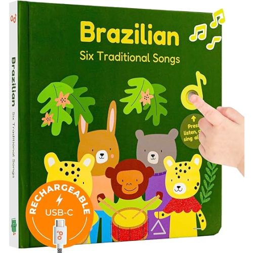 Cali's Books Brazilian Nursery Rhymes Book - Sound Books for Toddlers 1-3 Years Old - Interactive & Educational Music Toys for Bilingual Children with Lyrics & Translations - Musical Gifts for Kids