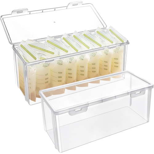 2 Pcs Storage Tower for Breastmilk Storage Bag, Resuable Plastic Milk Storage Containers for Fridge, Clear Refrigerator Organizer and Storage, Freezer Organizer Bins for Kitchen, Bath, Closet