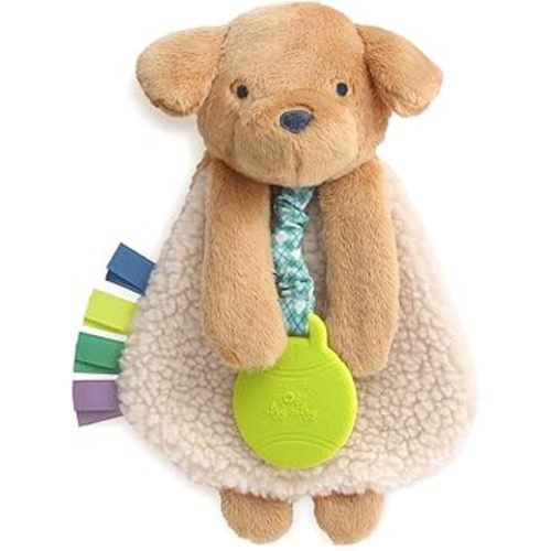 Itzy Ritzy - Itzy Lovey Including Teether - Baby Lovey with Teether, Textured Ribbons & Dangle Arms - Features Crinkle Sound, Sherpa Fabric and Minky Plush (Puppy)