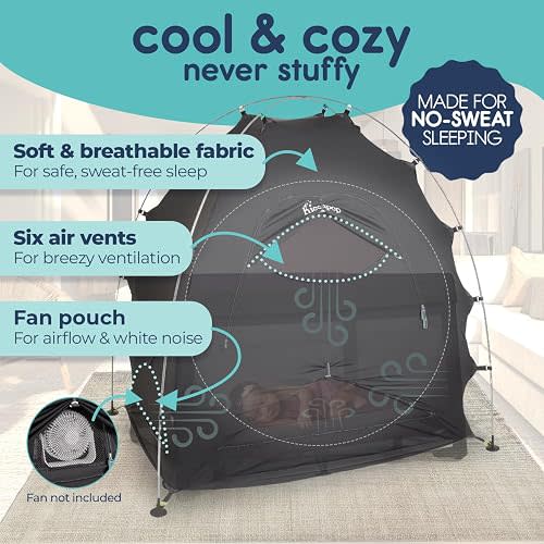 Hiccapop Daydreamer Blackout Tent for Pack and Play, Patented Portable Crib Tent, Blackout Canopy Crib Cover, Sleep Pod for Kids, Black