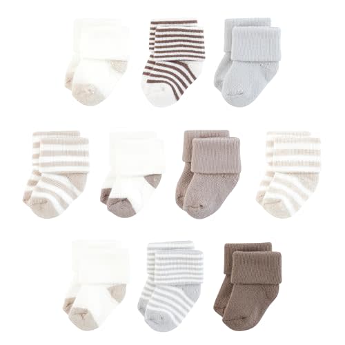 Touched by Nature Baby Unisex Organic Cotton Socks, Neutral Stripes, 6-12 Months, Brown