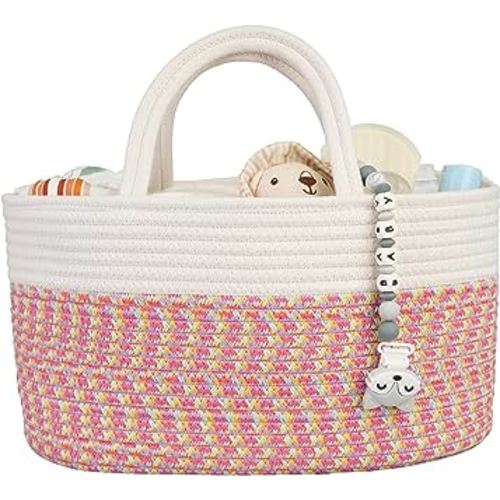 Large Baby Diaper Caddy Organizer for Girl Boy Rope Nursery Storage Bin Basket Portable Holder Tote Bag for Changing Table Car Travel Baby Shower Gifts Newborn Registry Must Haves
