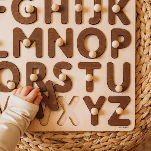 Natural Wooden Alphabet Puzzle, Christmas Gifts For Kids