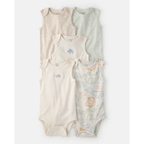 Baby 5-Pack Sleeveless Multipack Animal Bodysuits - Cream | Carter's
