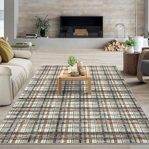 Living Area Rug 8 x 10 Washable Modern Farmhouse Non Slip Throw Rugs Large Bedroom Rug Low Pile Soft Stain Resistant Carpet for Dining Room Nursery Office 8'x10' Celadon&Coffee