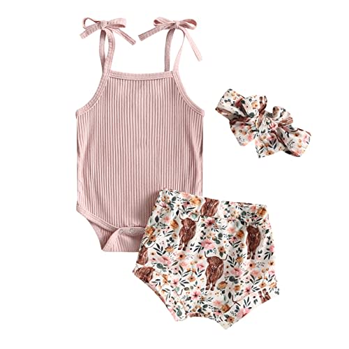 Kuriozud Newborn Infant Baby Girl 2 Piece Summer Outfits Tank Romper Top + Ruffle Bloomer Shorts Set Clothes