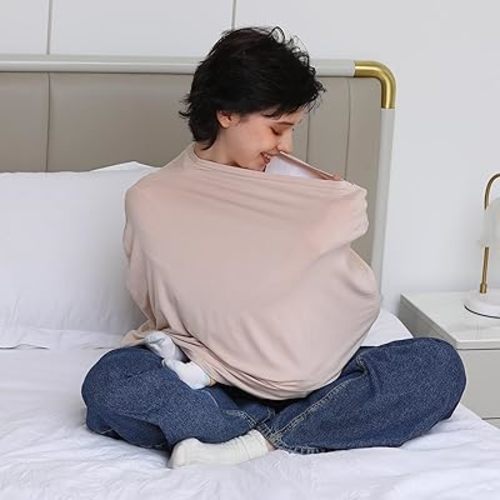 Breathable Car Seat Cover for Babies – Multi-Purpose Soft Rayon Nursing Cover for Breastfeeding, High Stretchy Infant Carseat Canopy, Stroller Cover (Smooth Rayon, Warm Natural)
