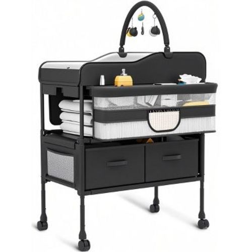 Baby Changing Table, Versatile Folding Changing Table, Waterproof Diaper Changing Station with 2 Drawers, Mobile Nursery for Infant and Newborn