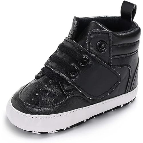 Sekantrol Newborn Baby Boys Girls First Walker Crib Shoes Soft Rubber Sole Infant Sneakers Fashion High-Top Non-Slip Toddler Oxford Dress Moccasins