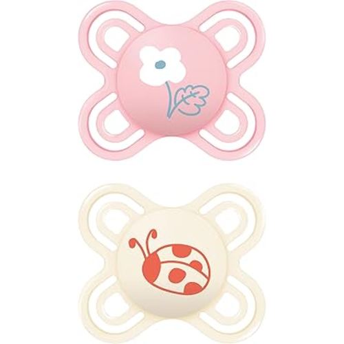 MAM Perfect Baby Pacifier, Patented Nipple, Developed with Pediatric Dentists & Orthodontists, Girl, 0-3 Months (Pack of 2)