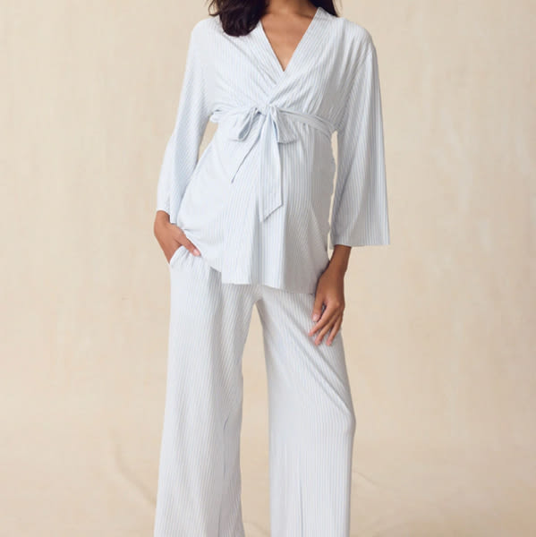 LAKE | Women | DreamModal® Pajamas | Fog Stripe Maternity Kimono Bundle