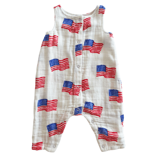 Muslin Sleeveless Romper, American Flag