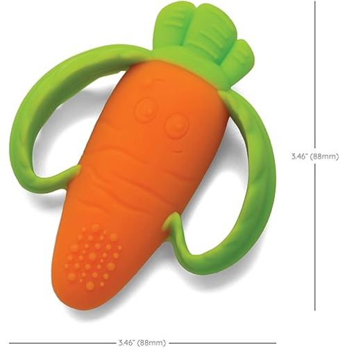 Infantino Lil' Nibbles Textured Silicone Baby Teether - Sensory Exploration and Teething Relief with Easy to Hold Handles, Orange Carrot, 0+ Months